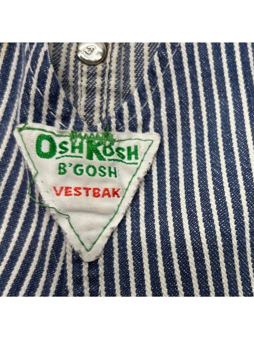 Vintage OshKosh BGosh Sanforized Blue & White Striped Overalls Adjustable Straps - Picture 14 of 16